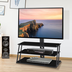 HAOYYE Black Multi-Function Angle And Height Adjustable Tempered Glass TV Stand Sturdy Space-Saving Heavy Duty Modern Design Easy Assembly Durable Stylish Home Furniture Versatile