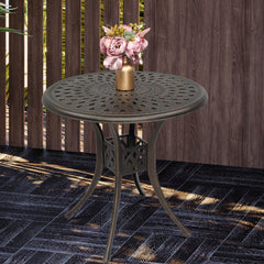 Haoyye Circular Cast Aluminum Patio Table with Diamond Top Design in Bronze, Weather Resistant Outdoor Bistro Table for Courtyard, Garden, Balcony, Deck or Porch, Durable and Stylish for Home or Commercial Use