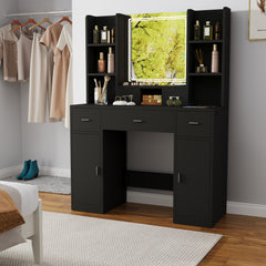 HAOYYE Smart Mirror Dressing Table With Drawers And Storage Cabinet, Modern Vanity Desk With Cushioned Stool, Stylish And Sturdy Space-Saving Design For Bedroom Or Dressing Room, Heavy Duty Construction