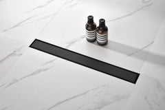 Haoyye Linear Shower Drain with Removable Quadrato Grate, 24 Inch 304 Stainless Steel Shower Floor Drain with Hair Strainer and Adjustable Leveling Feet, Easy to Install for Bathroom, Kitchen, Garage or Basement, Modern Recessed Design