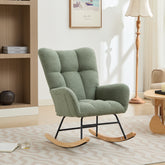 Haoyye Modern Upholstered Nursery Rocking Chair with High Backrest, Teddy Fabric Glider Accent Armchair with Solid Wood Legs and Metal Frame, Comfortable Rocker for Bedroom, Living Room or Lounge, Gentle Swing Chair in Green