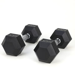 HAOYYE 20LB Pair HDRS Rubber Coated Solid Cast Iron Dumbbells with Contoured Chrome Handles, Hexagon Heads for Stable Grip, Floor Protection and Durable Strength Training Equipment for Home Gym and Fitness Workouts