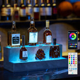 HAOYYE LED Lighted Liquor Bottle Display Shelf, 20 Inch Bar Display Shelf, DIY Illuminated Bottle Shelf with App & Remote Control, 2 Step Freestanding Holding Bottles for Home Bar, Party, Grey Sturdy