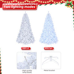 HAOYYE 7ft White Christmas Tree with 1346 Branches, 500 LED Lights, Cool Color, 8 Lighting Modes, PVC Material, Automatic Tree Structure, Durable and Easy to Assemble, Perfect for Holiday Decoration