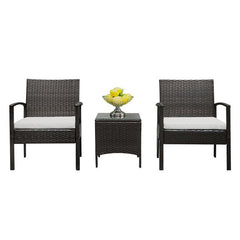 HAOYYE 3-Piece Rattan Patio Conversation Set with 2 Armchairs and Square Glass Coffee Table, PE Wicker Outdoor Sofa Set with Cushions,Porch, Backyard, Balcony