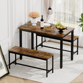 HAOYYE Dining Table Set with 2 Benches, Industrial Bar Table with Chairs for Kitchen, Breakfast Nook, Living Room, Party Room, Rustic Brown & Black, Sturdy Space-Saving Design for Small Spaces, Modern Home Furniture
