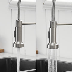 Haoyye Commercial Kitchen Faucet with Pull Down Sprayer, Single Handle Gooseneck Faucet with Dual Spray Modes and 360° Swivel, Heavy Duty Brass Design for Farmhouse, RV, Restaurant, or Utility Sink, Space-Saving and Easy to Install