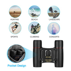 HAOYYE 30x60 Compact Folding Binoculars High Power Zoom Mini Travel Telescope for Adults Pocket Size Day and Night Vision for Bird Watching Hunting Concert Theater Opera and Outdoor Activities