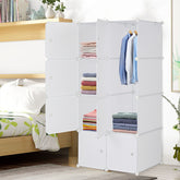 HAOYYE 8 Cube Organizer, Stackable Plastic Cube Storage Shelves, Multifunctional Modular Closet Cabinet with Hanging Rod, White, Durable Space-Saving Storage Solution, Modern Design, Versatile for Home Organization