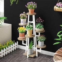 HAOYYE 7-Tier Industrial Plant Stand With Metal Frame And Wood Shelves Tall Corner Flower Display Rack For Indoor Outdoor Plants Multiple Succulents Decor 45lbs Per Shelf Capacity