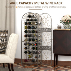 Haoyye 45 Bottle Wrought Iron Wine Rack with Lock, Antique Bronze Freestanding Wine Cabinet with Scrollwork Door, Vintage Metal Wine Jail Storage for Kitchen, Dining Room, Home Bar, Sturdy Space-Saving Organizer, Modern Rustic Design