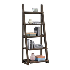 HAOYYE 5-Tier Shelves,Bookshelf, Storage Rack, Bookcase with Rubber Wood Frame, Ladder Shelf for Living Room, Home Office, Kitchen, Bedroom, Apartment ,Rustic Brown Sturdy Space-Saving Heavy Duty Adults