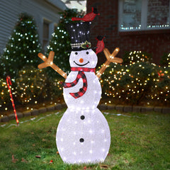 HAOYYE Lighted Snowman Christmas Yard Decorations with Birds, 170 Pre-Lit White LED Lights, Includes Stakes for Easy Setup, Festive Outdoor and Indoor Holiday Décor, Winter Wonderland Display for Front Yard, Garden, Porch, Patio