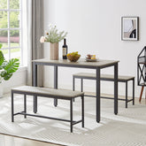 HAOYYE Industrial Dining Table Set with 2 Dining Benches, Modern Bar Table with Chairs for Kitchen, Breakfast Nook, Living Room, and Party Room, Grey and Black Finish, Sturdy Construction for Everyday Use