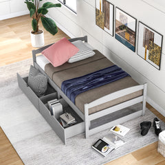 HAOYYE Twin Platform Bed with Two Drawers, Gray, Sturdy Space-Saving Design, Heavy Duty Construction, Easy Assembly, Durable and Stylish Home Furniture