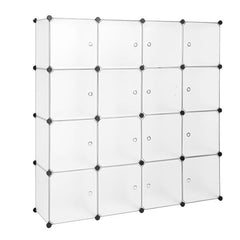 HAOYYE Modular Closet Organizer Plastic Cabinet, 16 Cube Shelving With Doors, DIY Bookcase System, White Sturdy Design, Durable Multipurpose Storage Solution, Modern And Stylish