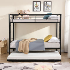 HAOYYE METAL Bunk Bed with trundle Black Sturdy Space-Saving Heavy Duty Modern Design Easy Assembly Durable Stylish Home Furniture Versatile