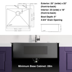 HAOYYE 25x22inch Gunmetal Black Topmount 304 Stainless Steel 18 Gauge Kitchen Sink Sturdy Space-Saving Heavy Duty Modern Design Adults Dorm Room Easy Assembly Bedroom Furniture