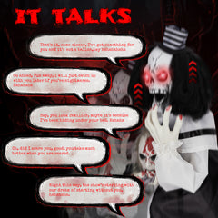 HAOYYE 1.8 FT Halloween Decoration Scary Clown Animatronic with Sound Activation, Creepy Voice Effects, Party Decor and Haunted House Prop for Indoor or Outdoor Table Yard Lawn, Spooky Horror Halloween Atmosphere