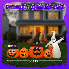 HAOYYE 8FT Halloween Inflatable Ghost and Pumpkin Decoration with Waving Hands, LED Lights, Quick Setup, Weather-Resistant Outdoor Yard and Garden Party Decor for Haunted Halloween Display