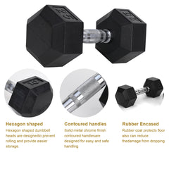 HAOYYE 15LB Dumbbell Pair Rubber Coated Solid Cast Iron Hex Dumbbells with Contoured Chrome Handles Durable Strength Training Free Weights for Home Gym Workout and Muscle Building