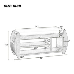 HAOYYE Retro Multifunctional Storage Bench with Cushion and Curved Side Panel for Entrance and Living Room (Natural) Sturdy Space-Saving Heavy Duty Modern Design Easy Assembly Durable Stylish Versatile