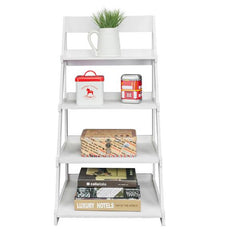 HAOYYE Wood Plastic 4-Tier Ladder-Style Shelf And Plant Stand, White Sturdy Space-Saving Organizer With Modern Design, Durable Storage Solution For Living Room, Bedroom, And Home Essentials, Stylish Display Shelf For Indoor Plants And Accessories