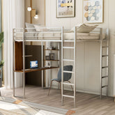 HAOYYE Full Size Metal Loft Bed with 2 Built-in Shelves & Desk, Silver – Space-Saving Design with Sturdy Metal Frame, Includes Full-Length Guardrails & Ladder, No Box Spring Needed, Perfect for Small Bedrooms & Dorm Rooms