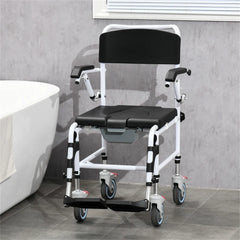 HAOYYE Bathroom Wheelchair Commode Chair with Rolling Design and Four Locking Castor Wheels Portable Shower Wheelchair for Home Hospital or Elderly Use Lightweight and Durable
