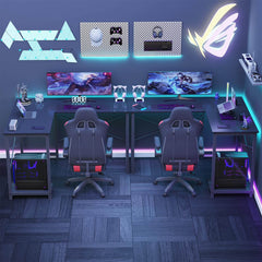 Haoyye L Shaped Gaming Desk, Modern Corner Computer Desk with Side Storage Bag and CPU Tray, Modular Design for U or L Shape Setup, Sturdy Metal Frame Workstation for Home Office, Space-Saving and Easy to Assemble Versatile Gaming Table
