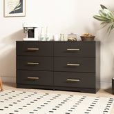 HAOYYE Black 6-Drawer Dresser Chest With Gold Handles, Modern Sturdy Space-Saving Heavy Duty Storage Cabinet For Bedrooms And Dorm Rooms, Easy Assembly
