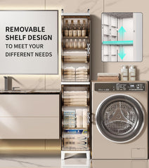 HAOYYE Small Slim Storage Cabinet with Doors and Adjustable Shelves Narrow Freestanding Waterproof Organizer for Bathroom Kitchen Laundry Room Bedroom and Tight Corner Spaces