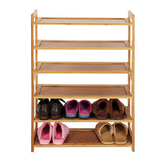 HAOYYE 6-Tier Bamboo Shoe Rack, Rectangular Sturdy Design, Durable Wood Color Storage Solution, Multifunctional Organizer, Modern Space-Saving Shelf For Shoes, Bags, And Accessories, Practical Home Organizer For Living Room, Bedroom, And Entryway