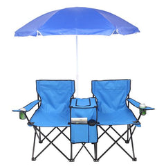 HAOYYE Portable Outdoor 2-Seat Folding Chair with Removable Sun Umbrella, Lightweight and Durable Folding Lounge Chair for Fishing, Sunbathing, and Outdoor Relaxation