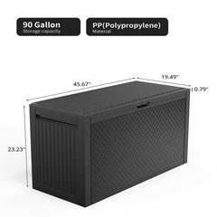 HAOYYE Black Outdoor Storage Deck Box Plastic Chest with Lockable Lid and Wheels Waterproof UV Resistant 90Gal Capacity for Garden Tools Patio Cushions BBQ Gear Garage Organization