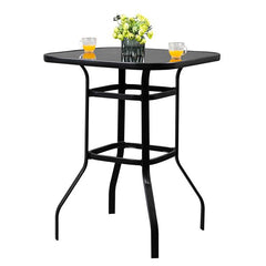 HAOYYE Wrought Iron Glass High Bar Table, Modern Patio Bar Table with Matte Black Frame and Tempered Glass, Stylish and Durable, Perfect for Outdoor or Indoor Dining, Bars, and Restaurants