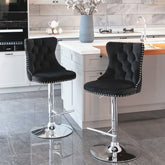 HAOYYE Adjustable Swivel Velvet Barstools with Tufted Backs, Seat Height 25-33 Inches, Chrome Base, Comfortable Upholstered Modern Design for Kitchen Island or Home Pub, Black