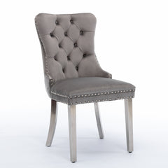 HAOYYE High-end Tufted Solid Wood Contemporary Velvet Upholstered Dining Chair with Chrome Stainless Steel Plating Legs,Nailhead Trim,Set of 2,Gray and Chrome, SW1701GY