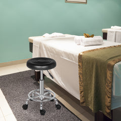 HAOYYE Round Rotation Bar Stool with Lines, Black PU Leather Seat, Soft Sponge Cushion, Chrome-Plated Base, 360 Degree Swivel, Five Casters for Easy Mobility, Durable and Comfortable Seating for Home and Office Use