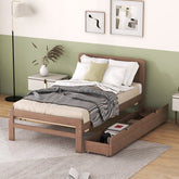 HAOYYE Modern Twin Size Platform Bed Frame With 2 Drawers, Walnut Finish, Space-Saving Heavy Duty Construction, Ideal For Adults And Dorm Rooms, Easy Assembly Bedroom Furniture
