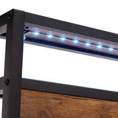 HAOYYE Full Size Metal Platform Bed Frame with Wooden Headboard and Footboard with USB LINER, LED Lights, No Box Spring Needed, Large Under Bed Storage, Easy Assemble Sturdy Space-Saving Heavy Duty