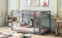 HAOYYE Twin over Twin Floor Bunk Bed with Ladder , Gray(Old SKU:WF281727AAE/WF286602AAE) Sturdy Space-Saving Heavy Duty Modern Design Easy Assembly Durable Stylish Home Furniture Versatile