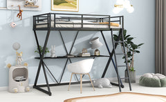 HAOYYE Twin Size Loft Bed with Desk, Ladder and Full-Length Guardrails, X-Shaped Frame, Black(Old SKU: MF297073AAB) Sturdy Space-Saving Heavy Duty Modern Design Adults Dorm Room Easy Assembly