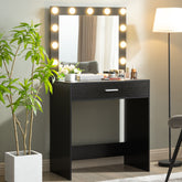 HAOYYE Vanity Desk with Mirror and Lights, Dressing Table with Large Drawer, 1 Level Storage Dresser & 3 Lighting Modes Adjustable Brightness, Suitable for Bedroom(Black)