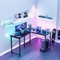 Haoyye L Shaped Gaming Desk, Modern Corner Computer Desk with Side Storage Bag and CPU Tray, Modular Design for U or L Shape Setup, Sturdy Metal Frame Workstation for Home Office, Space-Saving and Easy to Assemble Versatile Gaming Table