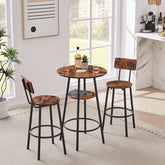 HAOYYE Round Bar Stool Set with Shelves, Stool with Backrest Sturdy Space-Saving Heavy Duty Design, Easy Assembly for Dorm Rooms, Bedrooms, and Modern Living Spaces