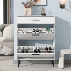 HAOYYE Shoe Cabinet, Freestanding Shoe Rack Storage Organizer with 2 Flip Drawers and Metal Legs, Modern Shoe Storage Cabinet for Entryway, Sturdy Space-Saving Heavy Duty Construction, Ideal for Adults