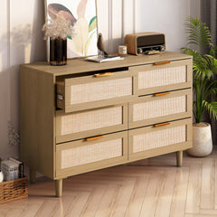 HAOYYE 6-Drawer Rattan Cabinet, Sturdy Space-Saving Design, Heavy Duty Construction, Easy Assembly, Durable and Stylish Home Furniture, Versatile for Bedroom or Living Room Use