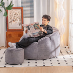 HAOYYE Oversized Bean Bag Chair Gray Color, Giant Faux Fur Shell-Shaped Bean Bag Couch, Large Accent Sofa Chair Floor Seating, Comfy Filled Bean Bag for Gaming, Reading, Relaxing, Soft and Durable