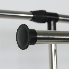 HAOYYE Dual-Bar Clothes Rack with Shoe Shelf, Adjustable Height and Width, Space-Saving Design, Modern Silver Finish, Durable and Versatile Garment Organizer for Bedroom, Entryway, Laundry Room, or Walk-In Closet